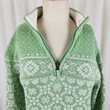 LL Bean Nordic Fair Isle Knit Henley Sweater Birdseye Womens M Funnel Neck Zip