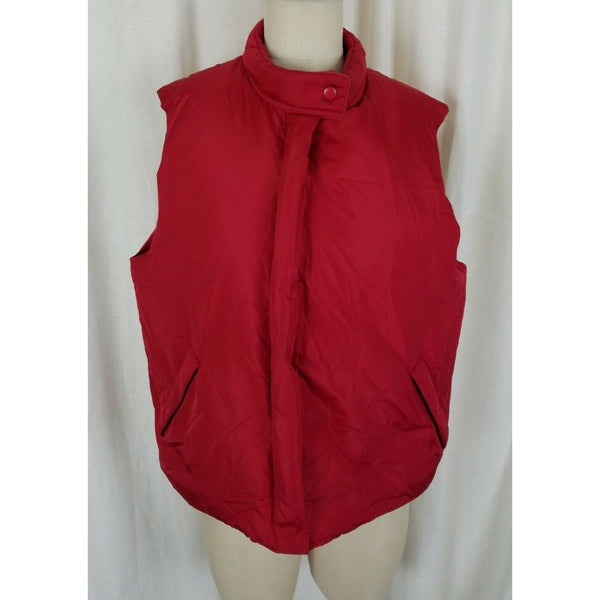 Vintage J Crew Red Zip Up Goose Down Nylon Quilted Puffer Vest Womens XL Funnel