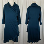 Matti Mamane Green Ruffled Ruched Faux Wrap Jersey Knit Dress Womens 3 L NWT