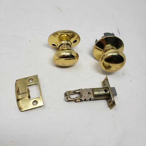 Vintage SCHLAGE Bright Brass Door Knob Passage Set Mid Century to 1980's No Lock