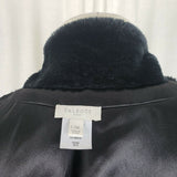 Talbots Black Vegan Deep Pile Faux Fur Plush Open Front Swing Vest Womens L XL