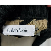 Calvin Klein Large Houndstooth Check Knit Sweater Dress Women L Shawl Collar Tan