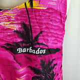 Barbados Hawaiian Tiki Hot Pink Scoop Neck Rayon Floral Tank Dress Womens M L