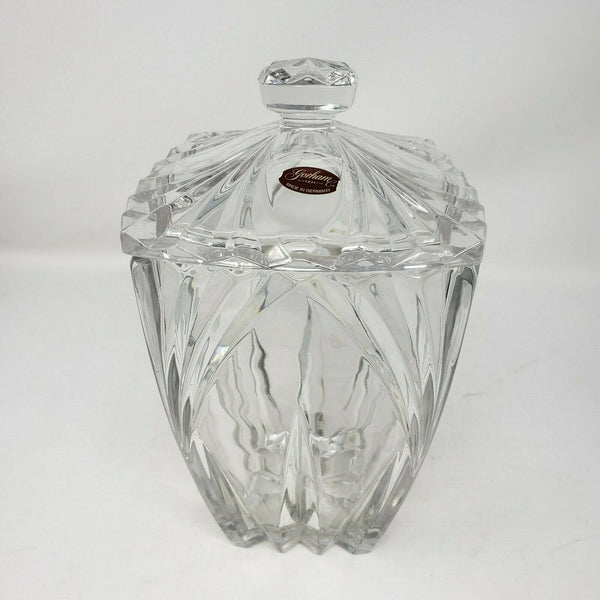 Gorham Lead Crystal Cut Glass Square Lidded Heavyweight Biscuit Cookie Jar Clear