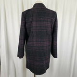 Paul Levy Purple Plaid Mohair Wool Midi Peacoat Womens M  L Vintage 80s Black