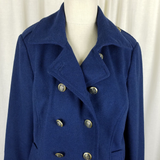 Cabi Wool Double Breasted Trench Peacoat Short Military Coat Womens M Navy Blue