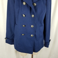 Cabi Wool Double Breasted Trench Peacoat Short Military Coat Womens M Navy Blue