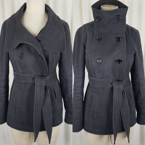 Gap Funnel Neck Belted Tie Double Breasted Twill Short Trench Coat Womens S 2009