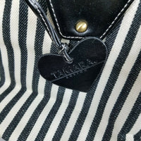Tamara Boston Black & White Pinstriped Woven Twill Shoulder Bag Handbag Purse