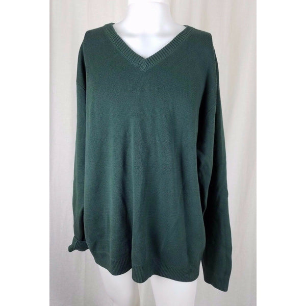 LL Bean 100% Pima Cotton VNeck Pullover Green Sweater Mens XXL 2XL Winter Weight