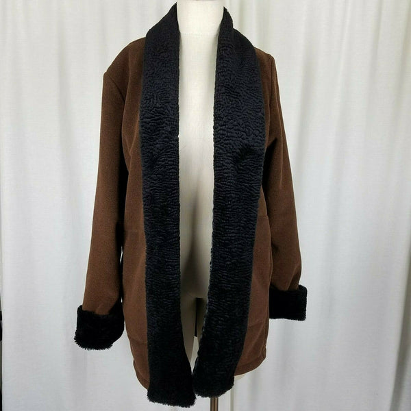 Maralyce Ferree Vegan Faux Persian Fur Fleece Shawl Collar Swing Coat Womens S