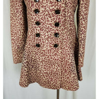 Due+2 Double Breasted Wide Lapel Ruffled Fit & Flare Cheetah Vegan Coat Womens S