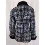 Simon Chang Boucle Woven Tweed Plaid Vegan Faux Pile Fur Lined Jacket Womens 7 8