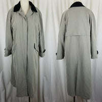 Vintage Anne Klein Velvet Collar Trim Flannel Lined Long Trench Coat Womens 4