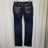 Coogie Embroidered Denim Blue Jeans Womens 7 8 Loud Abstract Hip Hop Sexy Flirty