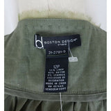 Boston Design Studio Linen Olive Cropped Snap Up Beaded Blazer Jacket Womens 12P