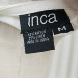 Inca Heavily Beaded Trim Linen VNeck Bell Sleeve Tunic Top Blouse Womens M India