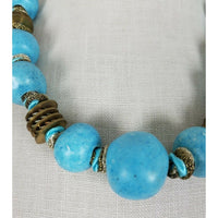 Single Strand Blue Turquoise Chunky Beads BEADED NECKLACE Choker Resin Plastic