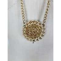 Braided Gold Rope Length Chain Circle Medallion NECKLACE Statement Piece
