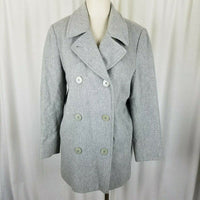 LL Bean Wool Cashmere Double Breasted Peacoat Jacket Short Coat Womens 8 Gray