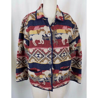 Jane Ashley Petites Woven Jacket Southwestern Tapestry Horses Blazer Womens PL