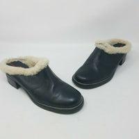 Rockport Shearling Lined Black Leather Slides Mules Shoes Womens 9.5 APW21121