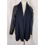 Nurture Open Front Asymmetrical Knit Vegan Faux Leather Sweater Jacket Womens L