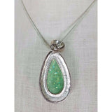 Faux Green Opal Pendant Necklace Confetti Silver Chain Statement Charm Resin