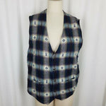 Vintage American Blue Southwestern Aztec Tribal Plaid Vest Mens M Waistcoat