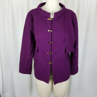 Vintage Handmade Wool Cowl Neck Mock Collar Blazer Jacket Womens L XL Toggle MCM