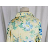 Orvis Yellow Floral Blue Flowers Art to Wear Jean Denim Shirt Jacket Womens S