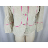 Sigrid Olsen Woven Tan Linen Cotton Pink Piped Button Up Jacket Blazer Womens 8