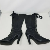 Colin Stuart x Victoria Secret Knee High Lace Up Black Leather Boots Womens 9