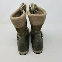 LL Bean Park Ridge Boots Leather Buckle Wool Snow Tall Women 8 Antique Olive