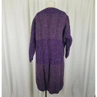 Vintage Handmade Chunky Knit Flecked Striped Sweater Sack Dress Women L Purple