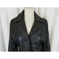 Marc New York Distressed Black Leather Jacket Womens M Fitted Tailored Button Up