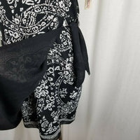 Vintage Talbots Black & White Floral Circle Vines Faux Wrap Dress Womens 14 New