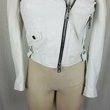Imperial Asymmetrical Side Zip White Leather Moto Biker Jacket Womens XS Italy