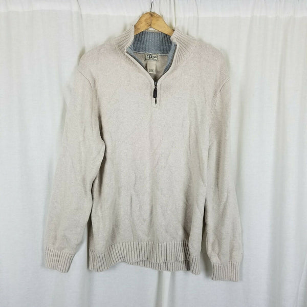 LL Bean 1/4 or Half Zip Contrast Color Sweater Mens L Funnel Neck Henley Classic