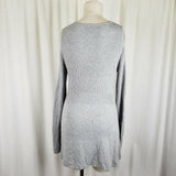 Express Stretch Long Length Plunge Neckline Tunic Knit Sweater Womens L Gray