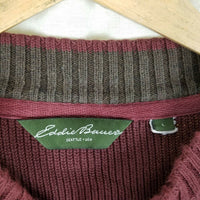 Vintage Eddie Bauer Ribbed 1/4 Button Up Knit Sweater Mens L Henley Dark Maroon