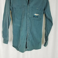 Canadian Outdoors Green Chambray Denim Jean LS Shirt Mens L XL Embroidered Bear