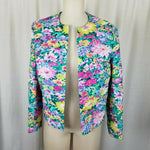Margaret Smith Ruched Floral Designer Boutique Open Front Jacket Blazer Women 8