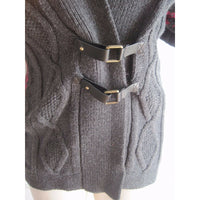 Tommy Hilfiger Buckle Nordic Cable Knit Shawl Collar Sweater Jacket Womens S