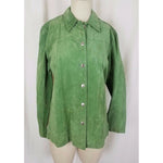 JM Collection Green LEATHER Suede Full Button Up SHIRT JACKET Womens M Celery