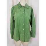 JM Collection Green LEATHER Suede Full Button Up SHIRT JACKET Womens M Celery