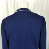Butte Knit Polyester Blazer Jacket Vintage MCM Womens M Navy Blue White Piping