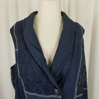 Coldwater Creek Patchwork Shawl Collar Wrap Style Blue Vest Womens 1X Plus Size