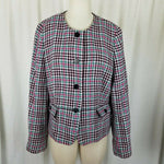 Talbots Houndstooth Plaid Wool Collarless Blazer Jacket Womens 16 Flap Pockets