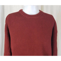 Vintage LL Bean Knit SWEATER 100% Cotton Ribbed Crewneck Pullover Mens L Rust